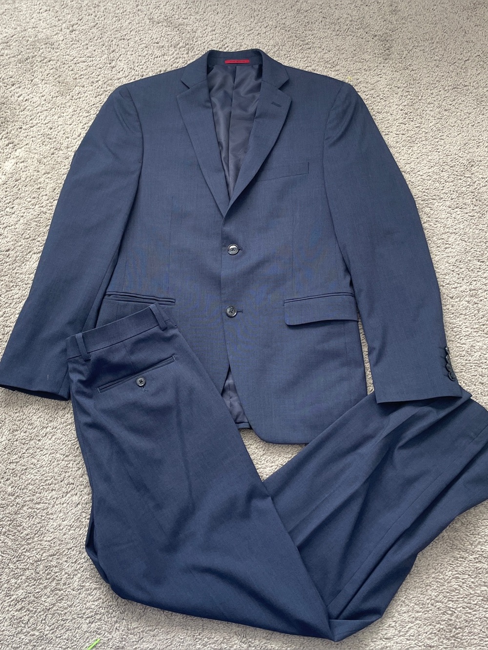 Alfani Mens 2 Piece Suit Slim Fit 36R 30x32 Navy Blue Jacket Pants Set
